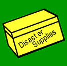 Image of a box with "Disaster Supplies" written on the side of it.