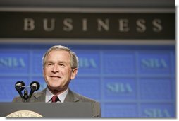 President George W. Bush addresses the National Small Business Week Conference in Washington, D.C., Wednesday, April 27, 2005.  White House photo by Paul Morse